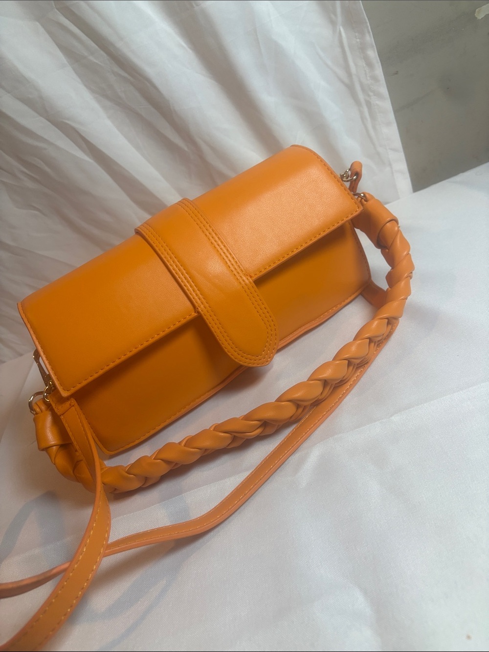Stylish Orange Braided Strap Shoulder Bag - Women